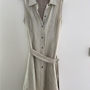 White House Black Market Beige Button-Down Midi Dress